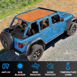Coverspec JL Top Sun Shade Roof Compatible with Jeep Wrangler 2 or 4 Door 2018 to 2023 Sunshade Sunroof Cover Blocks UV Wind Noise Orange Mesh for Full Length