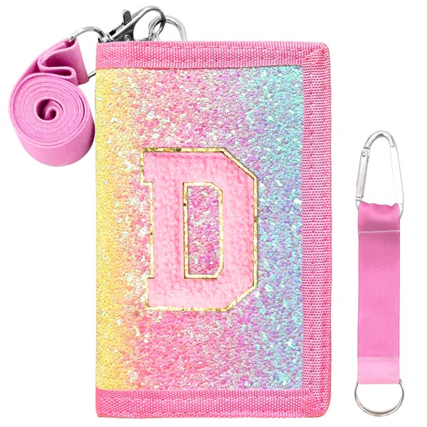 SiorVeol Girls Wallet for Kids Initial Glitter Wallets Trifold with