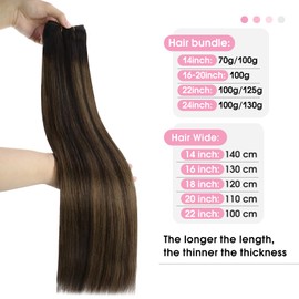 YoungSee 125G Weft Hair Extensions Brown Balayage Sew in Weft Hair Extensions Balayage Darkest Brown with Medium Brown Sew in Extensions Real Human Hair for Women 22 Inch