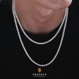 KRKC&CO Tennis Chain for Men, 14K Gold/White Gold Plated Mens Chain Necklace 4mm, 5A Cubic Zirconia Stones, Iced Out Necklaces Rappers Jewelry for Women and Men(4mm-White Gold Plated, 22)