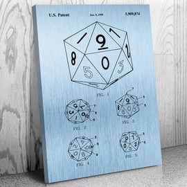 Patent Earth 20 Sided Dice Canvas Print, Game Room Art, Gamer Gift, Dice Blueprint, Board Game Art, Toy Store Decor, Play Room Decor Blue Steel (8 inch x 10 inch)