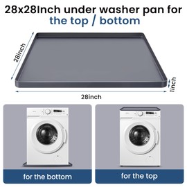 XHIKOWAT 28 x 28 inch Large Thickened Silicone Washing Machine Drain Pan - 1" Raised Edge Washing Machine Tray, Non-Slip Washing Machine Pan for Under Washer and Dryer (Grey)