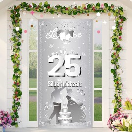DPKOW Silver Wedding Door Banner for 25th Wedding Anniversary Decoration, 25th Wedding Anniversary Banner for Silver Wedding Door Wall Decoration, Silver Wedding Background Garden Table Decoration,