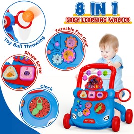 Baby Walker Toys,Push Walker for Boys & Girls Learning to Walk,Sit to Stand Early Educational Toys,Activity Center for Infant,Christmas Birthday Gift for Toddler 6-18 Months,Red