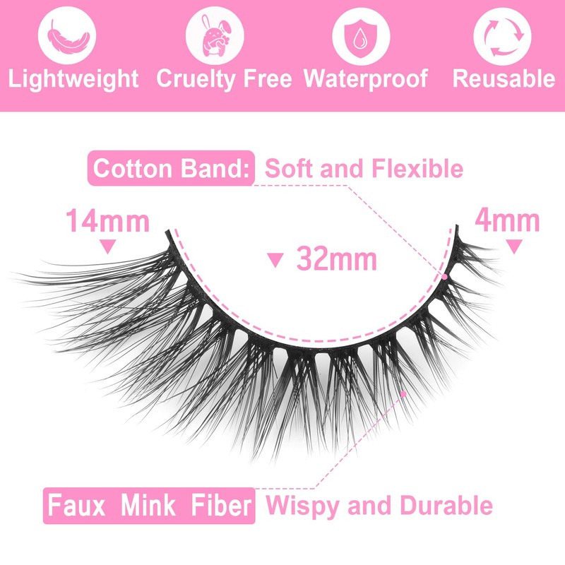 Lashes Natural Look False Eyelashes Wispies Short Faux Mink Lashes