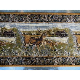 Champion Rugs Wildlife Nature Cabin Deer Scene Area Rug Carpet (2 Feet 2 Inch X 7 Feet 2 Inch Runner)