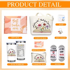 Best Teacher Gift for Women, Teacher Christmas Gifts,Unique Teacher Birthday Thank You Basket with 20 Oz Teacher Tumbler, Teacher Tote Bag Gifts Ideas
