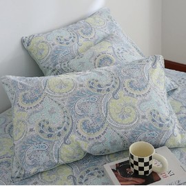 Labstandard Egyptian Cotton Pillow Shams - Luxury Blue Paisley Pillowcases Vintage Paisley Pillow Cover, Set of 2 Standard Size, 19x29 Inches, Soft and Comfortable - Envelope Style