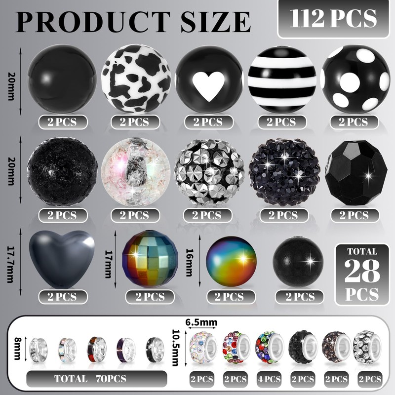 Wurosi 112 Pcs Beads for Pens, Spacer Beads, Chunky Bubblegum