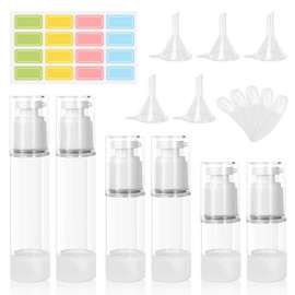 Airless Pump Dispenser, 6 Pieces 15 ml/30 ml/50 ml Cream Dispenser Pump Bottle Empty Vacuum Travel Bottles for Filling with Sticker Spatula for Travel Lotions Shampoo Cosmetics