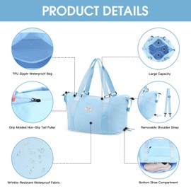 BALEINE - Bolsa de viaje para mujer, bolsa de lona para gimnasio con compartimentos húmedos y correa para el hombro, Azul/claro