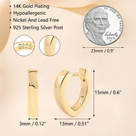 ALEXCRAFT Silver 925 Small Hoop Earrings, 14 Carat Gold-Plated Earrings Oval Silver 925 Hoop Earrings Square Small Huggie Hoop Earrings Gold Cartilage Earrings Oval Hoop Earrings Small Women Girls