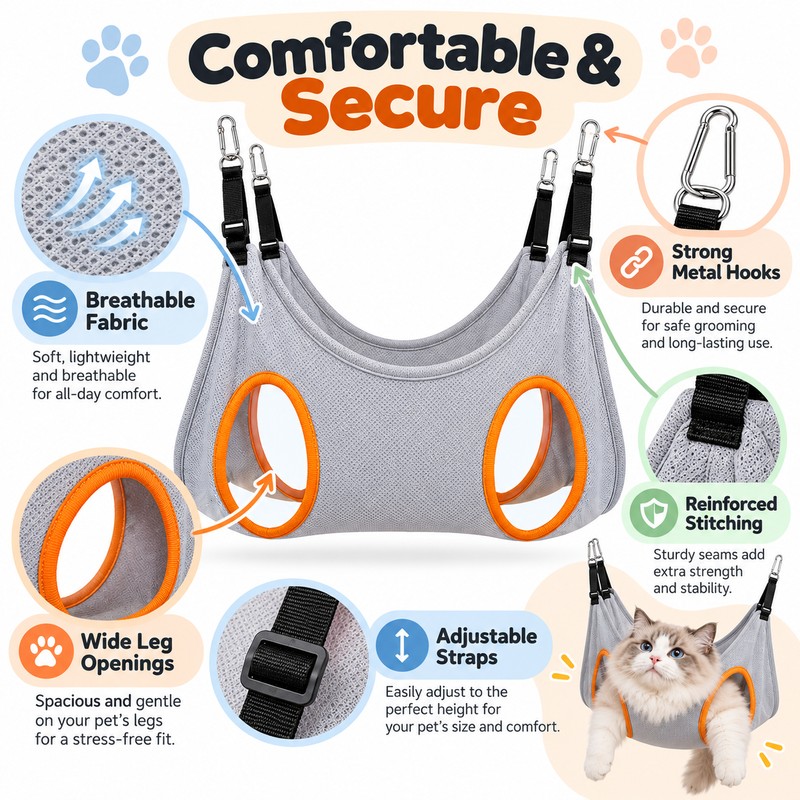 Adjustable Polyester Pet Grooming Hammock Sling for Cat and Small