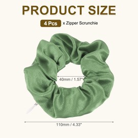 PATIKIL 4.33 Inch Zipper Scrunchies Set of 4 Silk Satin Hidden Pocket Scrunch Hair Band Hair Elastic Bracelet Money Key Storage for Women Thin Thick Hair Light Green