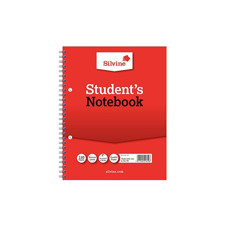 Silvine 9x7 Twin Wire Student's Notebook. 120 Pages Ruled 6mm