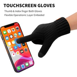 Women's Winter Warm Thermal Touch Screen Gloves Women Soft Cable Knit Wool Fleece Lined Glove for Cold Weather (Black, One Size)