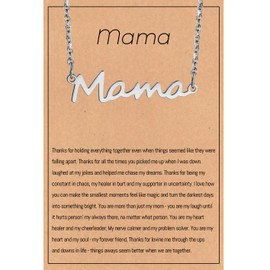Dreuyet Mama Necklace Dainty Chain Mama Necklace Initial Letter Mama Pendant Necklaces 18k Gold Plated Mom Jewelry Gift Mother's Day Mother's Birthday Jewelry Gift (Silver Mama)