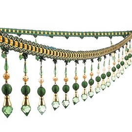 Yalulu 4 Yards Multicolor Beaded Hanging Ball Tassel Fringe Trim Bead Sewing Trim Fringe for Curtain Tablecloth Home Decoration (Green)