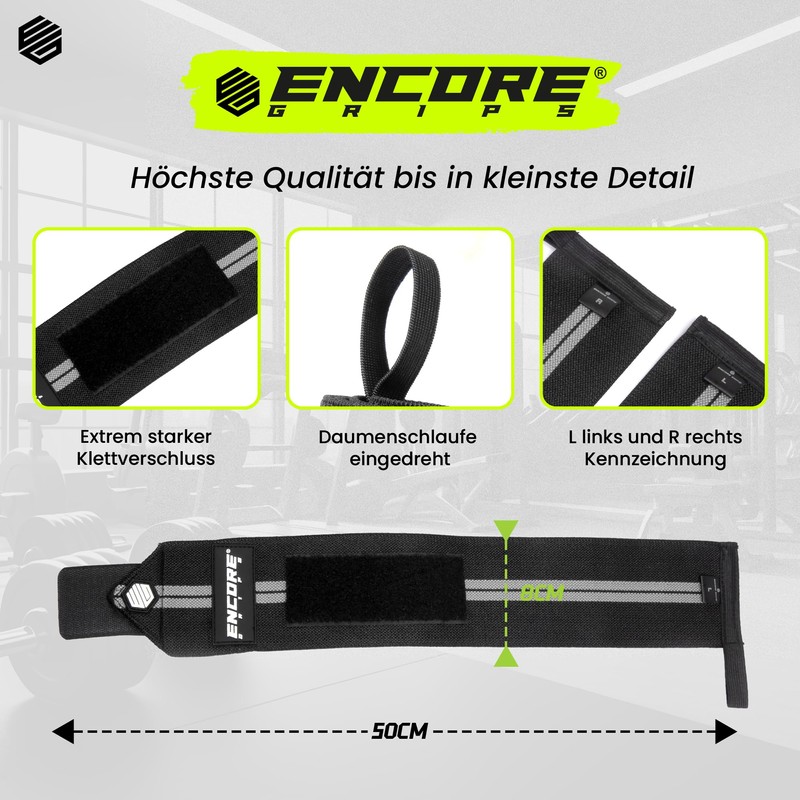 Encore Grips® Wrist Wraps for Bodybuilding, Weight Training, Crossfit, Strength