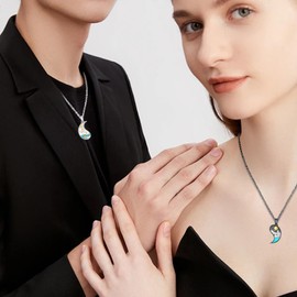 JFASHOP Yin Yang Necklace 925 Sterling Silver Taichi Pair BFF Chain Mountain Sun Pendant Necklace 2 Pieces Yin Yang Chain Jewellery Gifts for Women Men Couple