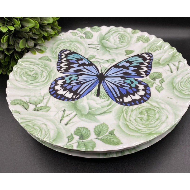 RACHEL ZOE MELAMINE Spring Floral Butterfly 10.75" Dinner Plates (Set