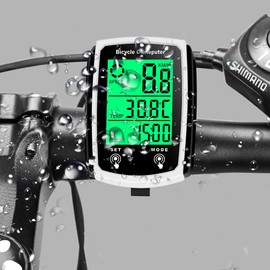 EXGUEACK Bike Computer Wired, Waterproof Bicycle Speedometer and Odometer with Back Light,19 Functions Cycle Pedometer with Large LCD Touch Screen for Outdoor Men Women Teens Bikers (White)