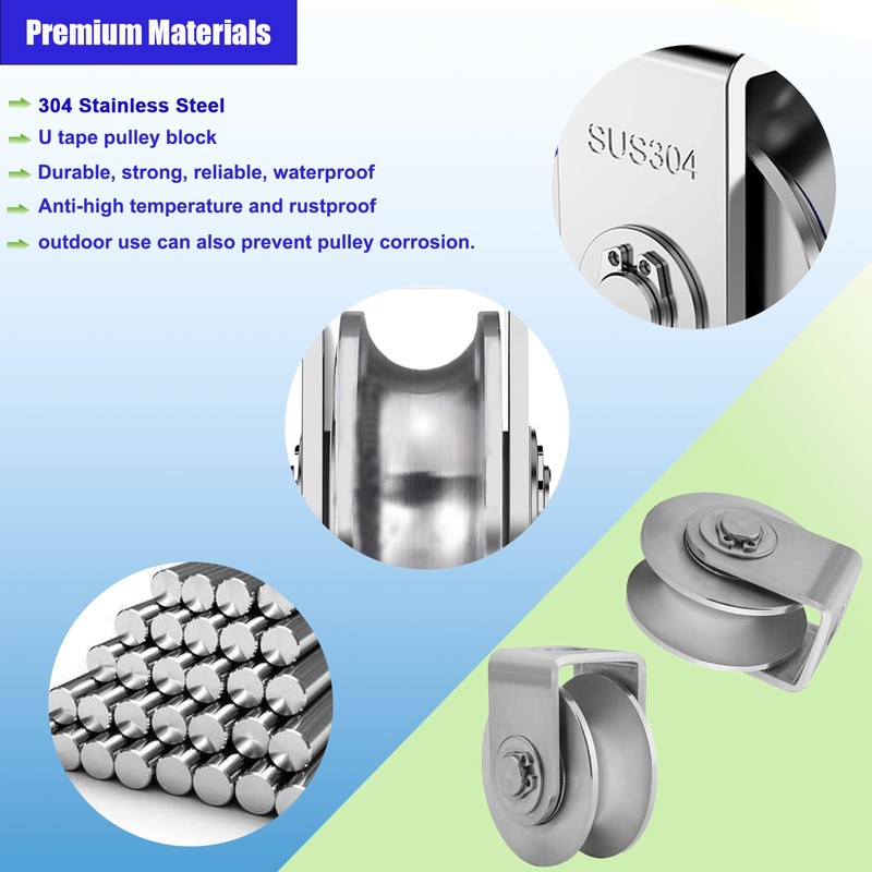 2-Pack 3" Stainless Steel U Groove Pulley Wheel, Heavy Duty