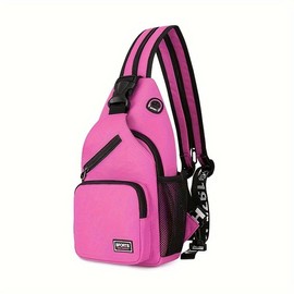 Multi Pockets Sling Backpack, Casual Nylon Crossbody Bag, Travel Hiking Daypack With Zipper Strap -  Perfect for Traveling - Color: White