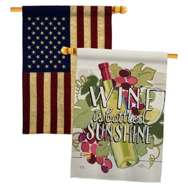 Wine is Sunshine House Flags Pack Beverages Drink Fruits Cheese Sangria White Red Rose Dessert Sparkling USA Vintage Applique Small Decorative Gift Yard Banner Made In 28 X 40