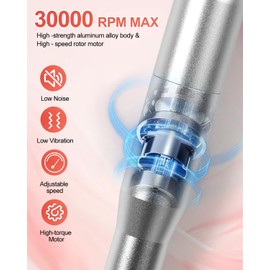 MEKK Cordless Nail Drill Pro: 30000 RPM Rechargeable Electric Nail File, Lightweight & Quiet for Acrylic, Gel Nails, Manicures & Pedicures – Professional & Home Use