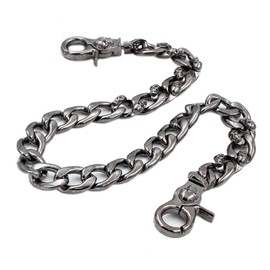 UNIQSUM Edge Skull Strong Flat Soft curved Leash wallet chain Biker Punk Key chain (Short, Gun-Metal)