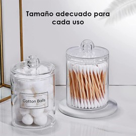 Triko Juego de Soportes Qtip para Hisopos de Plástico, Tarros de Almacenamiento, Accesorio de Almacenamiento de Baño Para algodón, Hisopo, Hilo dental, Ligas para el cabello (12 onzas) (4 Piezas)