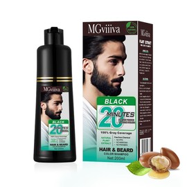Black Beard Dye Shampoo for Men, Herbal Grey Reducing Mens Black Beard Mustache Color Shampoo 3 in 1 Simpler, Easy Application Natural Effect Safe & Gentle, 200ML