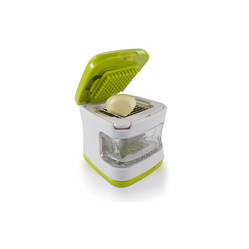 Zmart Garlic Press Stainless Steel Blades Plastic Tray Green