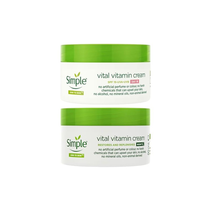 Simple Day & Night Face Cream Bundle with SPF15 for