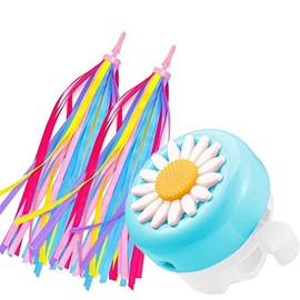 obqo 1 Pack Kids Bike Bell and 2 Pack Kids Bike Streamers for Children's Bike Accessories (Pink, Red, Purple & Blue) (Blue & White)