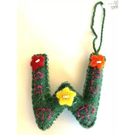 Creative Co-Op Wool Felt Embroidered & Appliqued Alphabet Boho Letter "W" Initial Ornament (W)