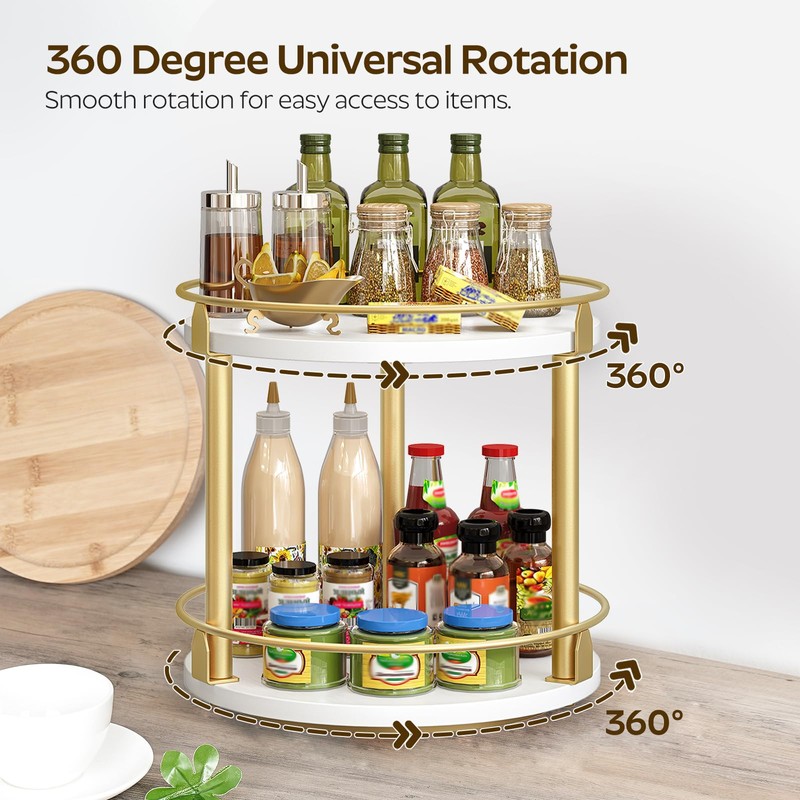 YATINEY Lazy Susan Organizer, Rotating Spice Rack, 2 Tier Spice