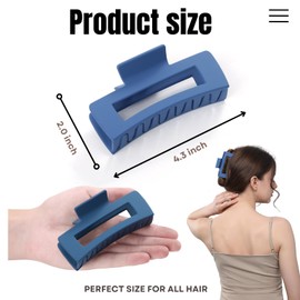 12 PCS Square Hair Clips for Women,4.3 Inch Large Blue Rectangle Hair Claw Clips for Women Thin Thick Curly Hair, Big Matte Banana Clips,Strong Hold jaw clips