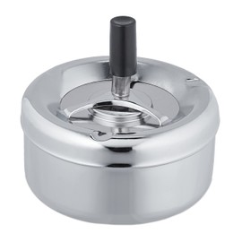 Relaxdays Ashtray with Spin Lid, Metal, Outside, Inside, HxD: 10.5 x 11.5 cm Diameter, Odourless, Windproof, Silver