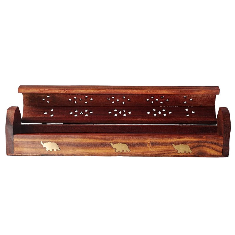 Handmade Wooden Brown Incense Stick Holder Burner Storage Coffin Box