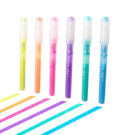 HANKU Glitter Highlighters, 6 Pack Set A, Chisel Tip Assorted Colors Pastel Glitter Highlighter Markers for Adults Journaling Coloring Drawing Doodling