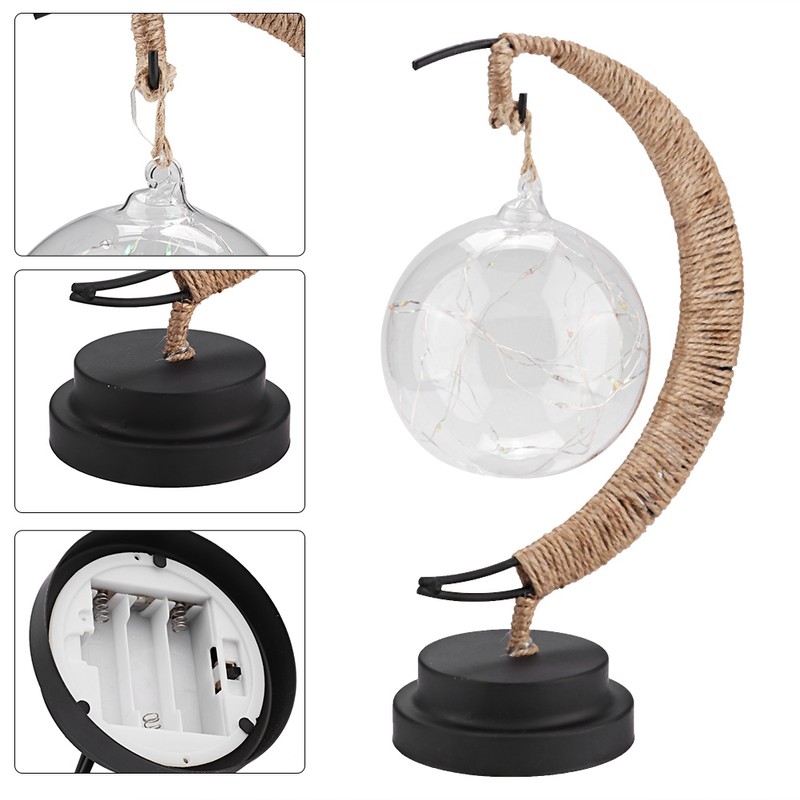 Glass Ball Moon Iron Art Decoration Night Light with LED