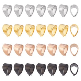 PH PandaHall 40pcs 4 Colours Pinch Clip Bail Clasps 304 Stainless Steel Snap On Bails Pendant Connector Dangle Charm Attachment Link Clasps for Necklaces Jewellery Making DIY Crafts 11x7x7mm