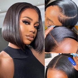 TOOCCI Short Bob Human Hair Wig for Women,Straight 13x4 Lace Front Wigs Human Hair,Brazilian Real Hair Lace Frontal Glueless Wig 150% Density Pre Plucked Natural Hairline 12"