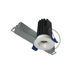 Nora NM1-PRDCL127MPW | 1" Round LED Dimming Mini Recessed Downlight, 120V, 9 W, 600lm, 90+ CRI, IC Air-Tight Rated, Damp Rated, No Housing Required, Pre-Wired Junction Box, Matte Powder White - 2700K
