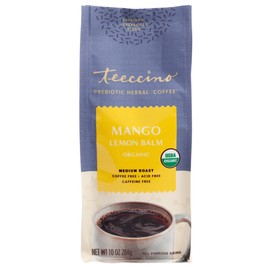 Teeccino Prebiotic SuperBoost Herbal Blend – Mango Lemon Balm – Steep like Loose Leaf Tea or Brew Like Coffee – Support Probiotics 3 Vegan Prebiotics for Gut Health & Good Mood, 11 Ounce