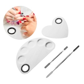 BIUDECO 2pcs Stainless Steel Makeup Palette with Spatulas Heart Half Mixing Trays for Nail Art Cosmetic Color Blending Ergonomic Easy to Clean