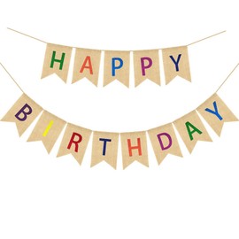qingmeng Happy Birthday Garland Banner, Colourful Birthday Boho Linen Decoration Birthday Decoration Drieck Flag Bunting for Birthday Party Adults, Children, Girls, Boy, Baby Shower
