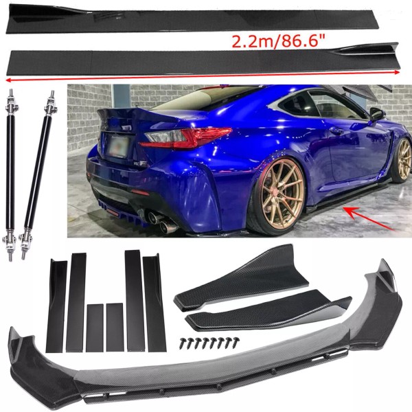 Unbranded Carbon Fiber Front Bumper Lip Side Skirt Strut Rods